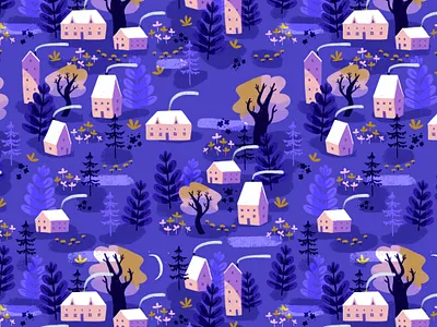 foggy li'l village pattern fog illustration pattern village