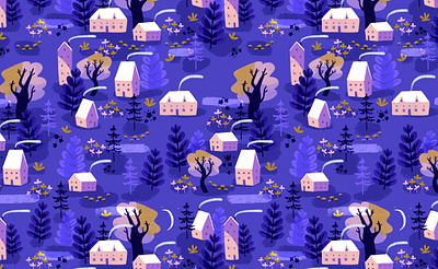 foggy li'l village pattern fog illustration pattern village