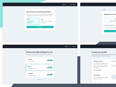 Onboarding/Sign Up ✅ learning onboarding pricing profile sign up student survey teacher teaching upload