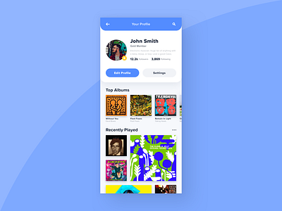 #006 User Profile – Daily UI Challenge album album art app design app ui clean concept daily ui ios mobile mobile ui modern ui music music platform music player profile round rounded ui ui concept user profile