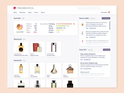 Fragrantica User Profile Redesign dailyui dailyui 006 fragrance frangrantica perfume redesign user profile web