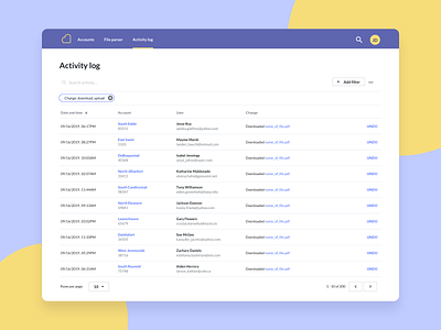 Activity log activity clean clean ui enterprise enterprise software filter list logs management modern product design table ui ux website