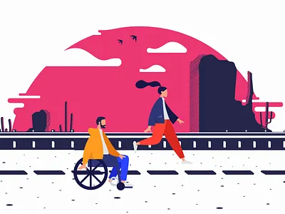 Morning Walk Illustration Design bird characterdesign colorful design direction environment design graphic illustration scene creator vector art vector elements walk