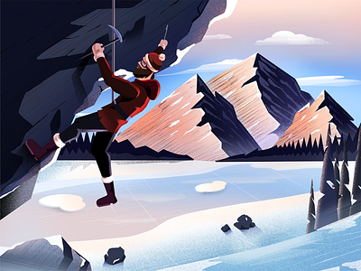 The Climb bright climbing contrast ice illustration landscape minimal art minimal clean design mountains nature procreate rocks snow texture travel white winter winter sports