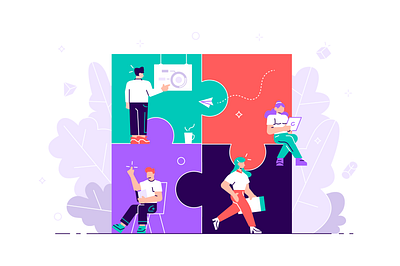 Teamwork brainstorming building business business people character cooperation creativity design flat illustration metaphor office partnership people pieces puzzle team teamwork vector work