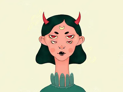 Demoness character demon demoness design digital drawing girl character green illustration portrait red redraw surreal texture wacom intuos