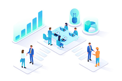 work relationhip isometric illustration analysis blue business data graphic idea illustration isometric landing page modern office page relation template web white work work in progress working workspace