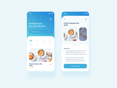 Food Recipe App blue clean design food app food recipe gradient color iphonex mobileapp ui user experience user interface ux