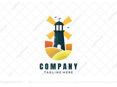 Lighthouse windmill logo for sale agriculture beam branding farm field light lighthouse logo logos mill rays wheat windmill