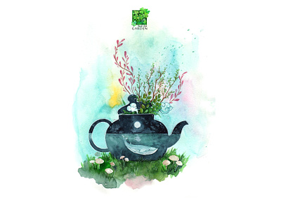 Tea Pot alone blues dreamland illustration ocean tea teapot thanhxinh watercolorpainting whale