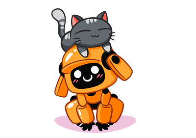 cats love robots cat cats character chibi design digital painting illustration kawaii kitty manga robotic vector vector illustration