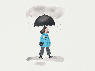 Rainy Day clouds gouache illustration minimal palette painting rain umbrella