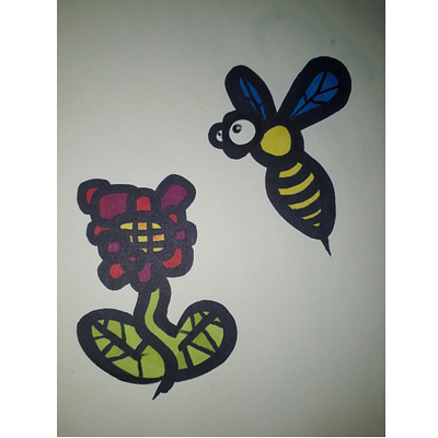 Bloem en bij bee character design flower freehand drawing
