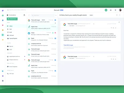 Email Client ats crm crm portal email email client inbox mailbox recruitment recruitment agency redesign