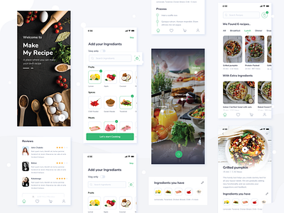 Make My Recipe app appdesign cookingapp designfood ingredients mobile mobile app design mobile ui recipe recipeappdesign screens utilities ux