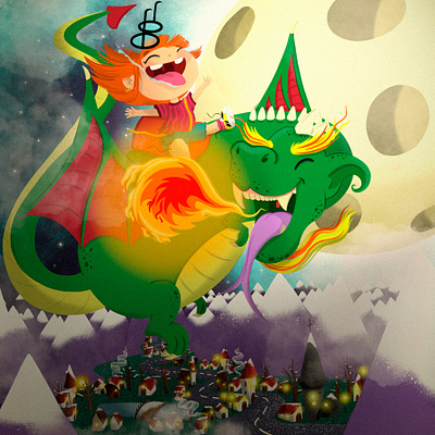 Dragon Ride child children childrens book colorful dragon illustration illustrator procreate