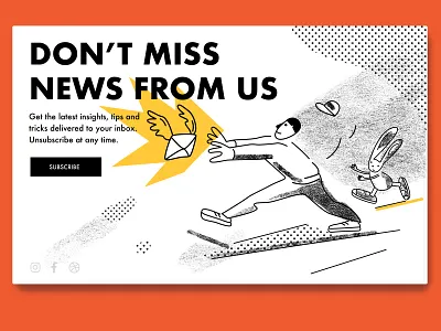 Subscribe page ai character email fun illustration inbox landingpage letter news rabbit running social subscribe tips unsubscribe web design
