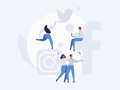 Illustration for FirstUp - 9 app characters clean design facebook freelance freelancer illustration illustrations instagram people post product review share simple social media twitter vector website