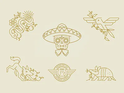 D'Addario Mariachi Strings Illustrations 2d armadillo badge bird branding coyote design eagle flat icon illustration logo mexico package design rattle snake skull snake sugar skull vector
