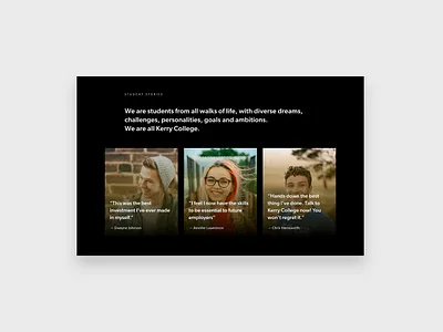 Student stories college education education website students testimonials ui web design