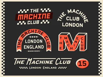 The Machine Club apparel art badge branding design dribbble graphic design identity illustration lockup logo racing typography vintage