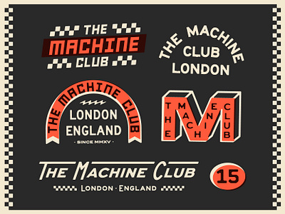 The Machine Club apparel art badge branding design dribbble graphic design identity illustration lockup logo racing typography vintage