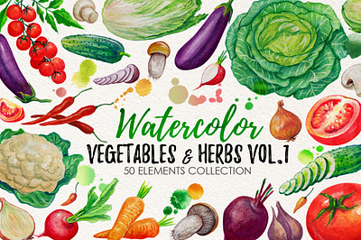 Watercolor Vegetables cards design flower graphic illustration invitations leaves pattern vegetables watercolor