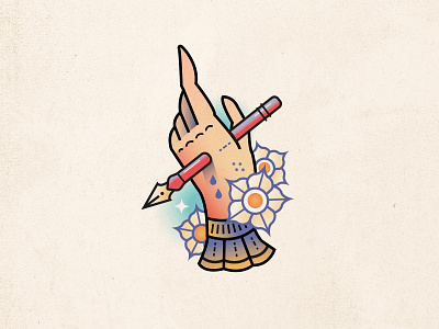 Dig flowers hand ink pen potato