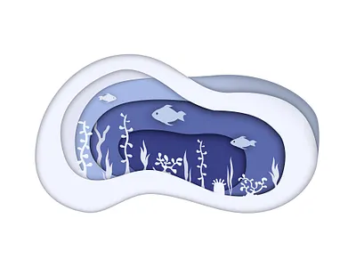 Underwater 3d blender blue cut out cut paper design fish flat flat design illustration illustrator layer style minimal ocean paper paper cut sea seaweed underwater vector