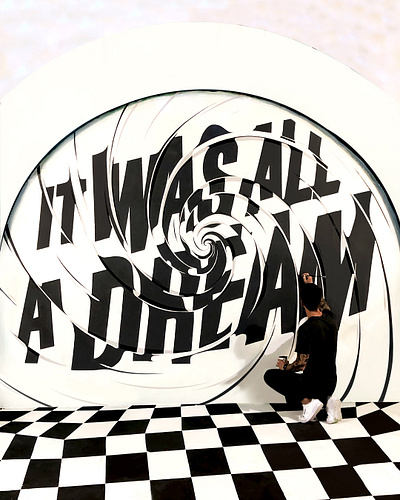 It was all a dream - Process coffee graffiti grafitti illusion lettering monogram mural murals optical painting silkscreen spiral typography