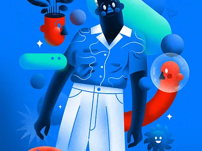 Fashion portrait man- fashion illustration man plant shapes space