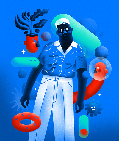 Fashion portrait man- fashion illustration man plant shapes space