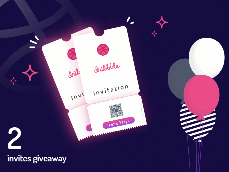 Two Dribbble Invites contest dribbble dribbble invite giveaway dribbble invites giveaway illustration invitation invite pink ticket vector white