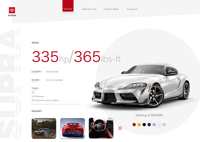 Toyota Supra web page commerce design landing page mockup prototype shopping supra ui user experience user interface uxdesign web design