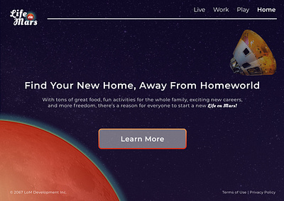 Daily UI Day 3 - Landing Page dailyui dailyui003 landing page mars sciencefiction scifi space ui design webdesign