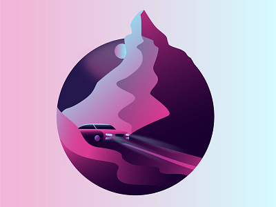 Car night blue car dribbble flat gradient illustration illustrator neon new nigh night vector