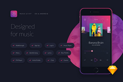 Music UI/UX Mobile App Kit chat feed form material message mobile ui profile sign sign in signup social ui ui kit