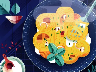 Carbonara digital folioart food illustration italian maite franchi texture