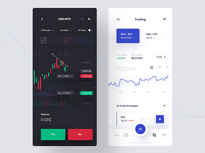 Cryptocurrency Trading App analytics app bitcoin btc chart clean crypto crypto wallet cryptocurrency currency dark ui dashboard interface ios minimal mobile product design trading ui ux