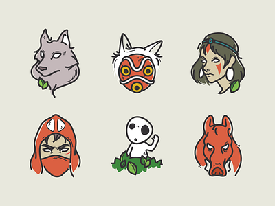 Princess Mononoke fantasy icons illustration lines princess mononoke studio ghibli