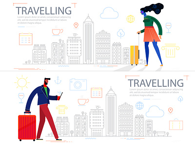 Travelling Concept Banner. app banner cartoon character design design icon illustration smartphone traveling web website