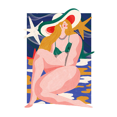 Vacation bikini illustration mexico pool star vacation woman woman illustration