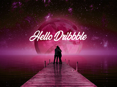 HELLO DRIBBBLE design hello hello dribble moon moonlight nightsky photoshop