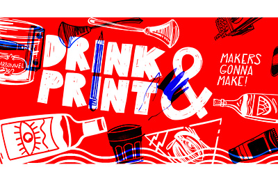 Poster for ' Drink & Print' event design digital art editorial illustration lettering letters linocut photoshop poster poster art