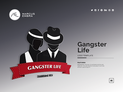 Gangster Life Logo Template 1920s badge black red branding design chicago fancy dress party gangsters gangsters and molls logo design logotype retro logo silouhette logo vector logo