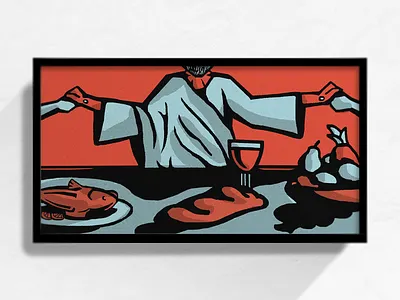 Blog Illustration - We Are Bound Up with Other Believers article believers blue christian church communion contrast design fish fruit halftone illustration pop red saints