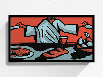 Blog Illustration - We Are Bound Up with Other Believers article believers blue christian church communion contrast design fish fruit halftone illustration pop red saints