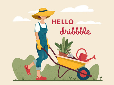 Gardening character flat illustration garden gardener gardening girl illustration planter plants spring summer vector watering can wheelbarrow woman