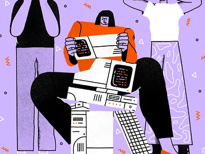 dropbox blog: how we used to work 90s abstract cartoon collage color colorful computer cute geometric illustration lines office pattern retro shapes tech technology work