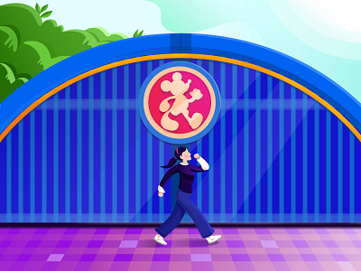 A girl walk through the Disney gate disney girl illustration vector